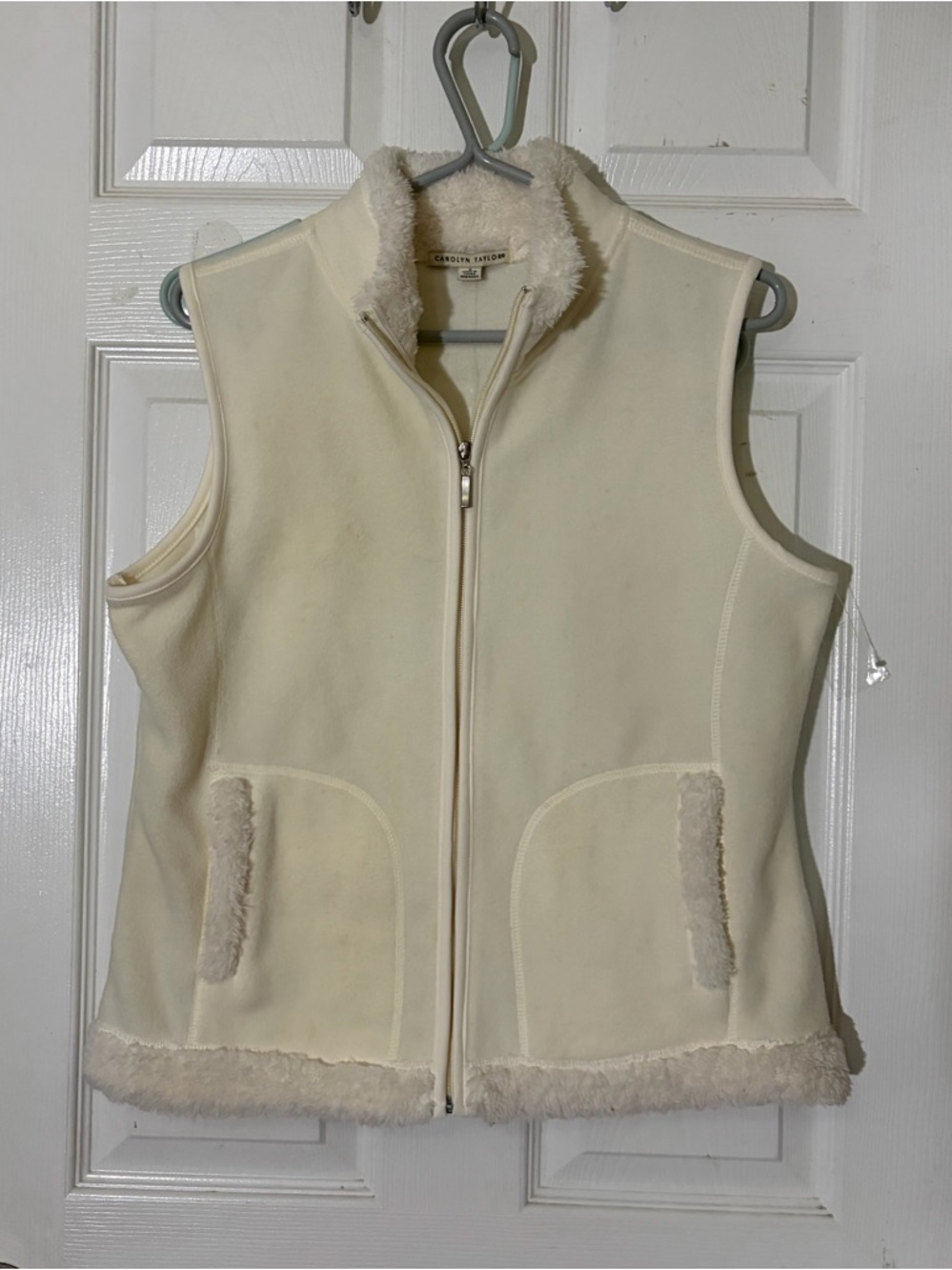 Carolyn Taylor‎ Cream Faux-Sherpa Zip Vest women’s Sz S